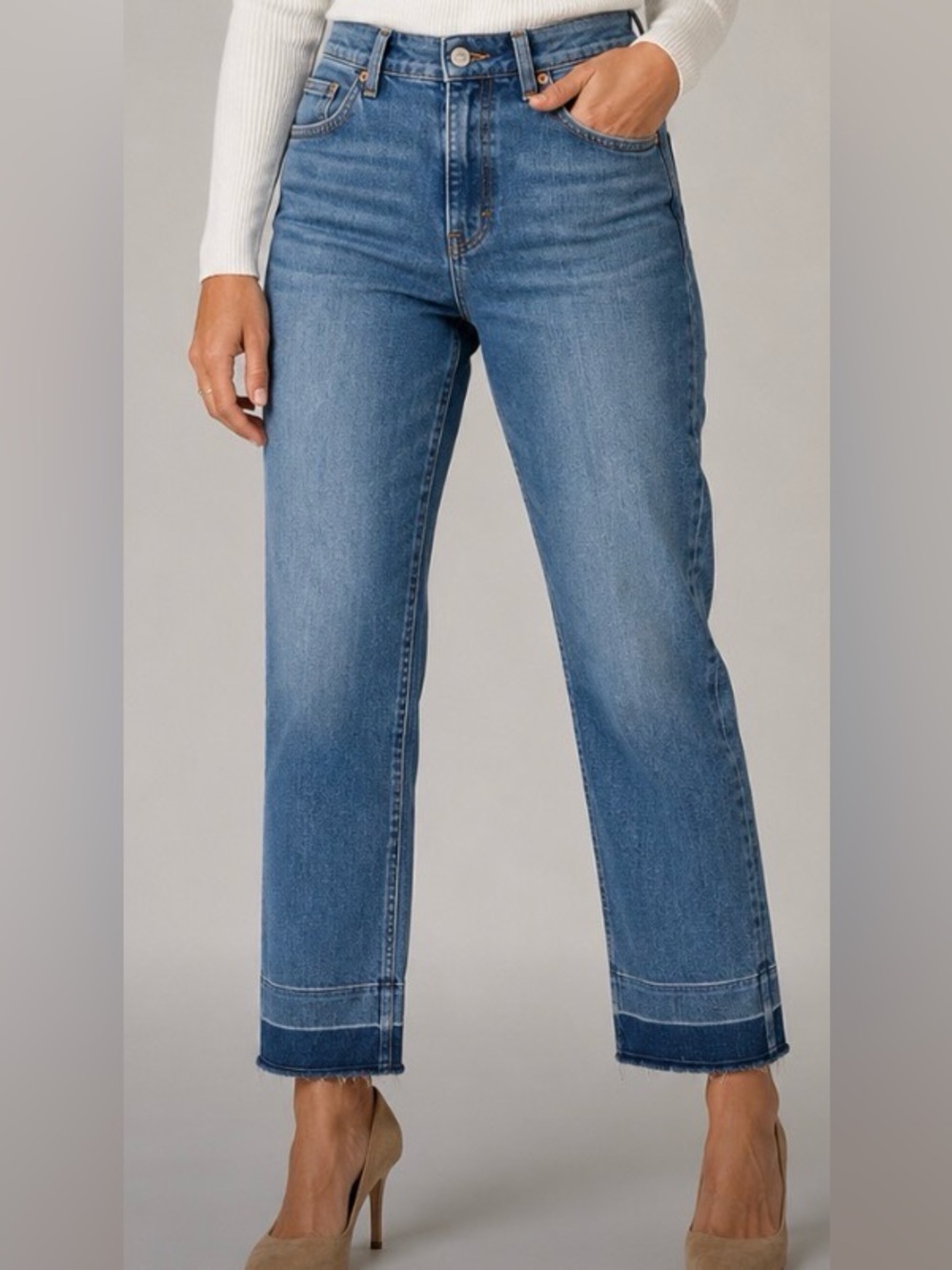 Part Two Women's Straight Leg High Rise Jeans with Raw Hem Size 28